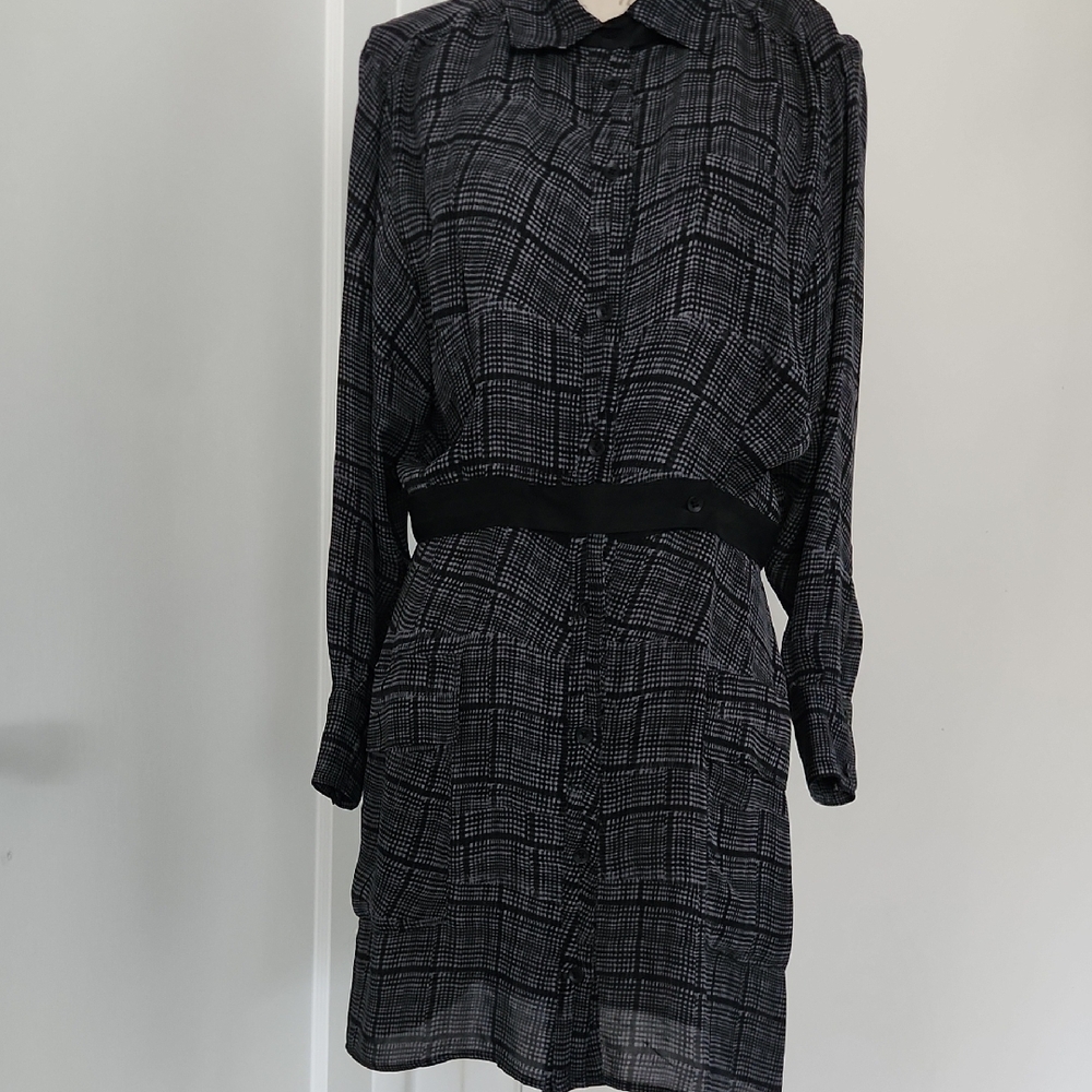 Rag & Bone Black Gray Silk Long Sleeve Dress